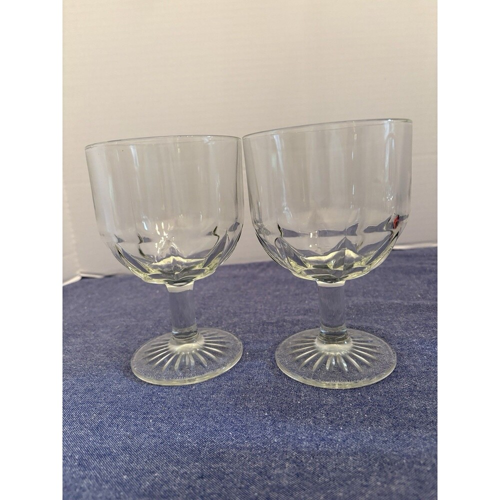 Two Vintage Stemmed EAPG Thumbprint Style Glasses